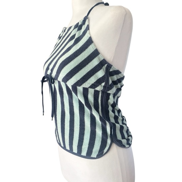Tommy Jeans Y2K Stripped Terry Cloth Halter Top Size Medium Front Tie - Picture 4 of 11